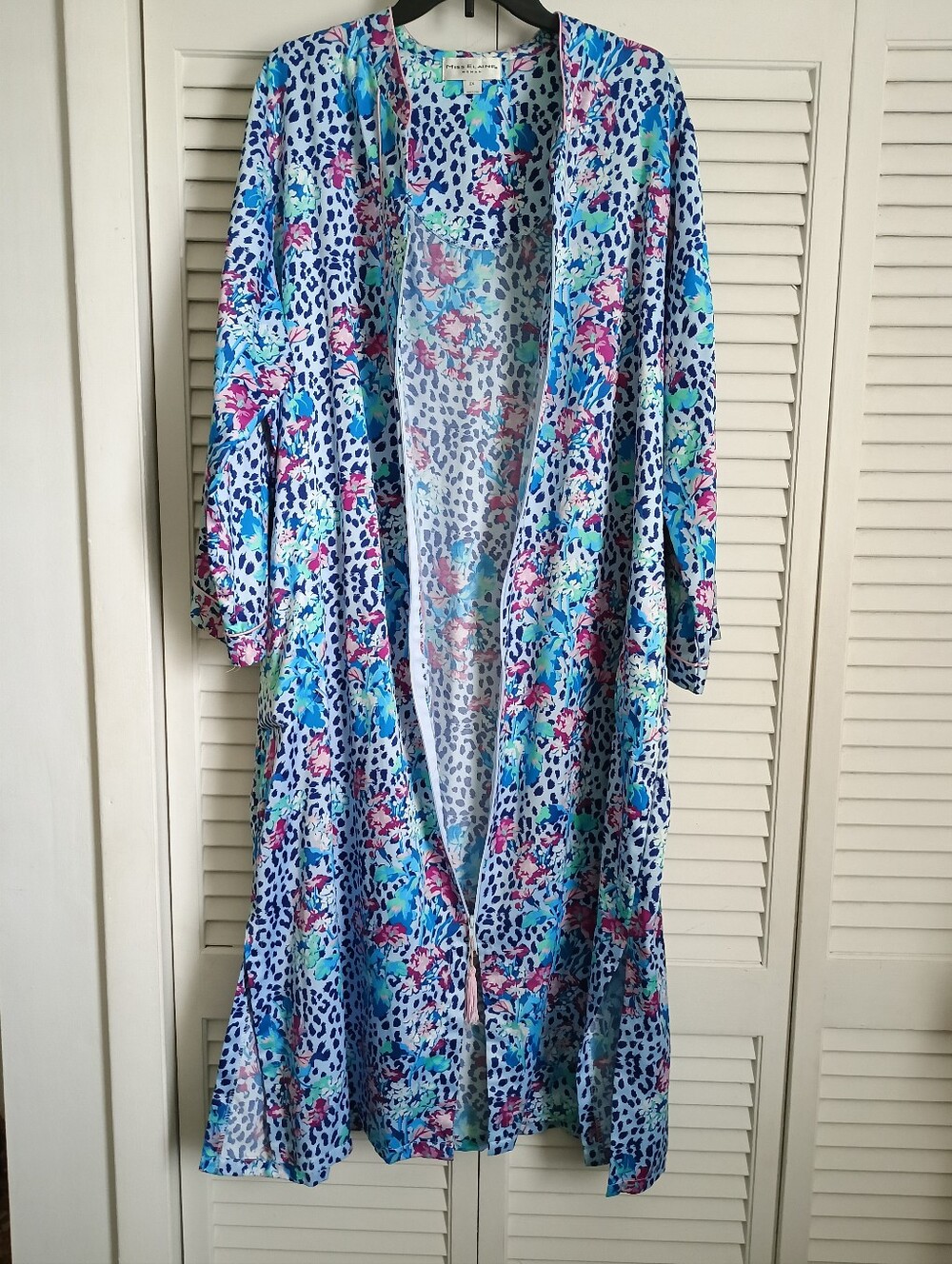 Women's Miss Elaine Floral Print Zip-Front Robe/Nightgown (2X) - Picture 6 of 15